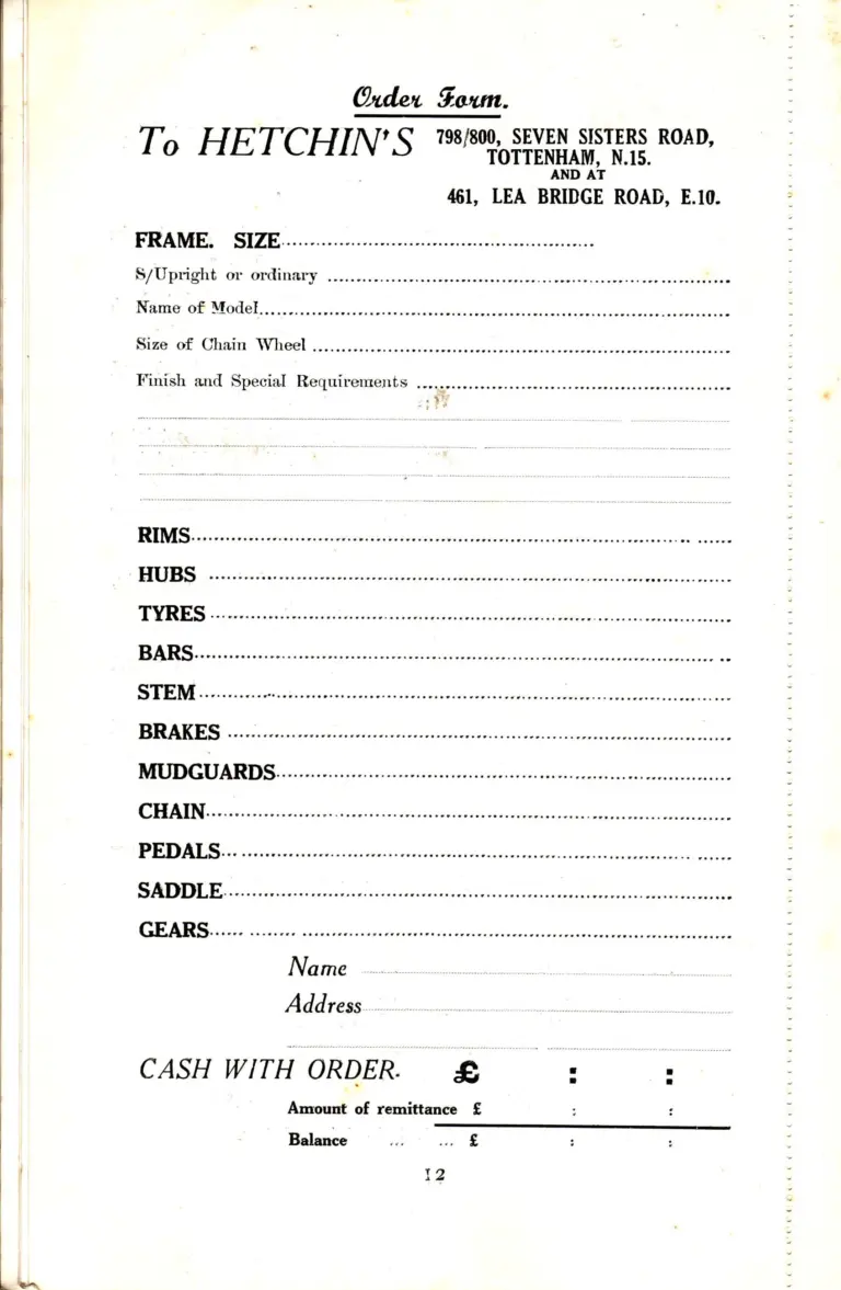 Hetchins c.1935 Catalog — Brilliant, Superbe, De Luxe and Ideal Models, Solo and Tandem, from Seven Sisters Road and Lea Bridge Road — page 14 of 16