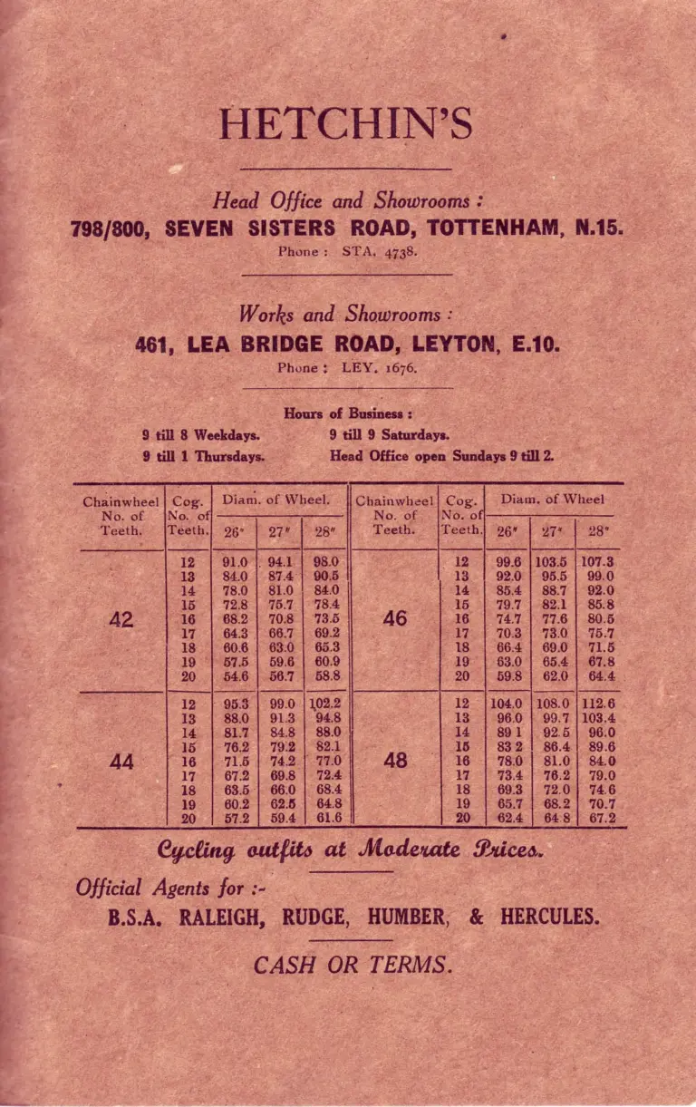 Hetchins c.1935 Catalog — Brilliant, Superbe, De Luxe and Ideal Models, Solo and Tandem, from Seven Sisters Road and Lea Bridge Road — page 15 of 16