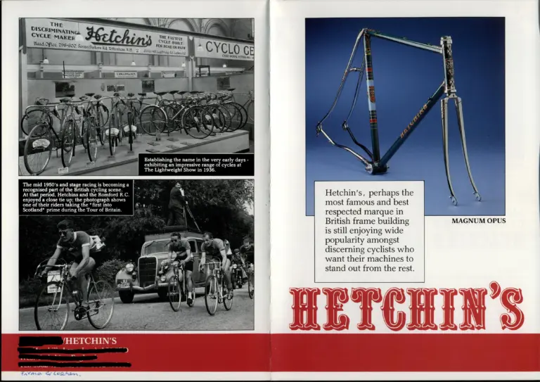 Hetchins c.1993 Brochure — Magnum Opus, Scorpion Bonum and Novus Ductor Frame Sets from Jackson Cycles of Leeds, with a German Price List — page 1 of 8