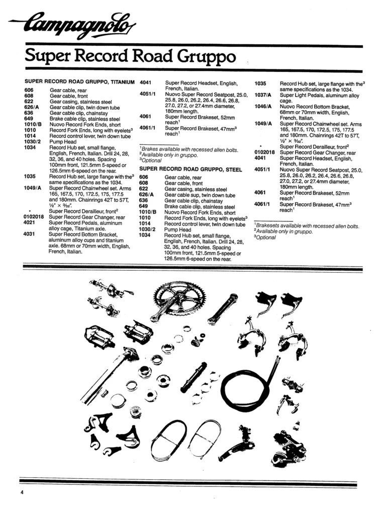 Campagnolo 1982 Catalog (United States) — Bicycle Components: the Super Record, Nuovo Record and Gran Sport Gruppos, BMX and the 1984 Olympics — page 5 of 48