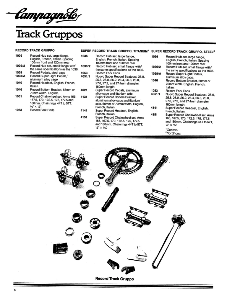 Campagnolo 1982 Catalog (United States) — Bicycle Components: the Super Record, Nuovo Record and Gran Sport Gruppos, BMX and the 1984 Olympics — page 9 of 48