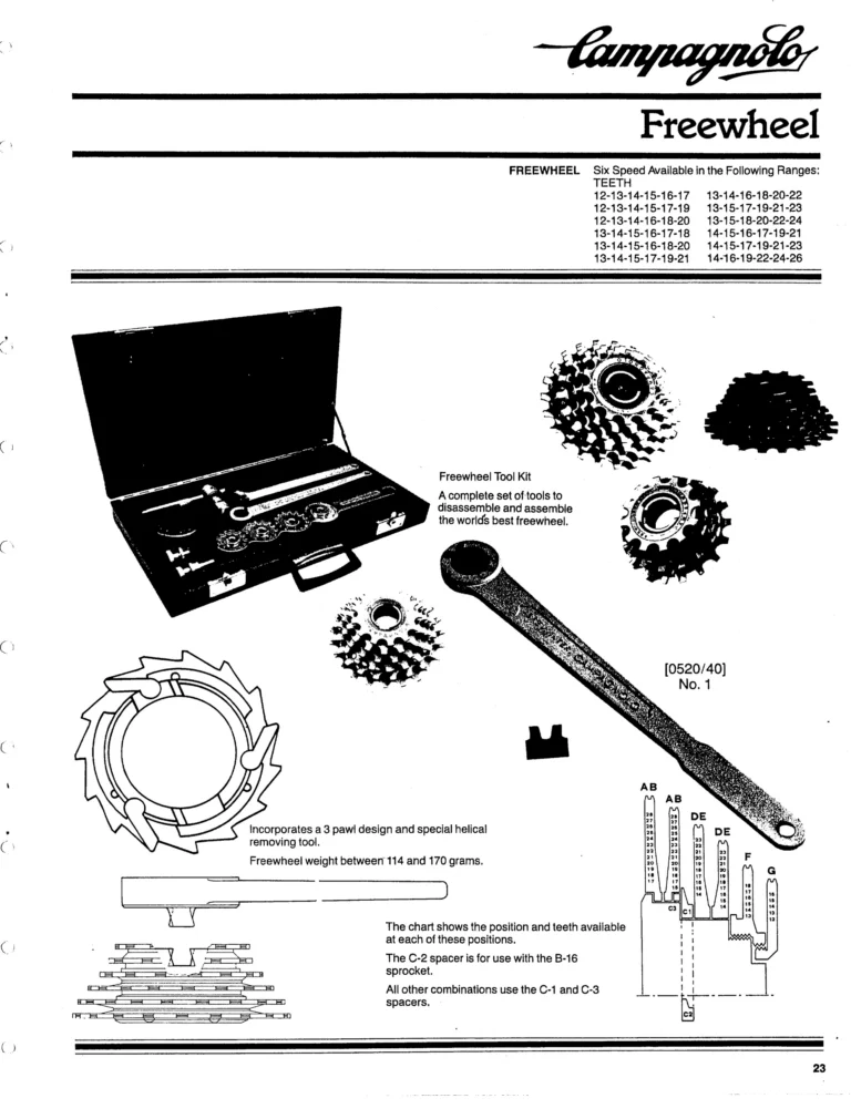 Campagnolo 1982 Catalog (United States) — Bicycle Components: the Super Record, Nuovo Record and Gran Sport Gruppos, BMX and the 1984 Olympics — page 22 of 48
