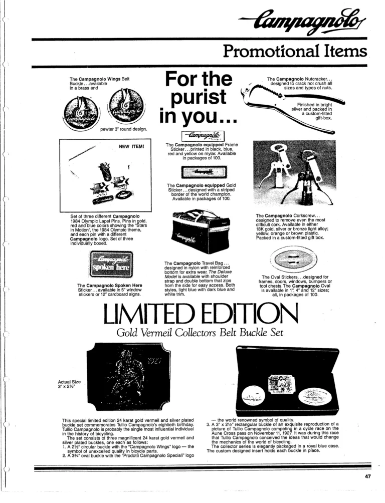 Campagnolo 1982 Catalog (United States) — Bicycle Components: the Super Record, Nuovo Record and Gran Sport Gruppos, BMX and the 1984 Olympics — page 46 of 48