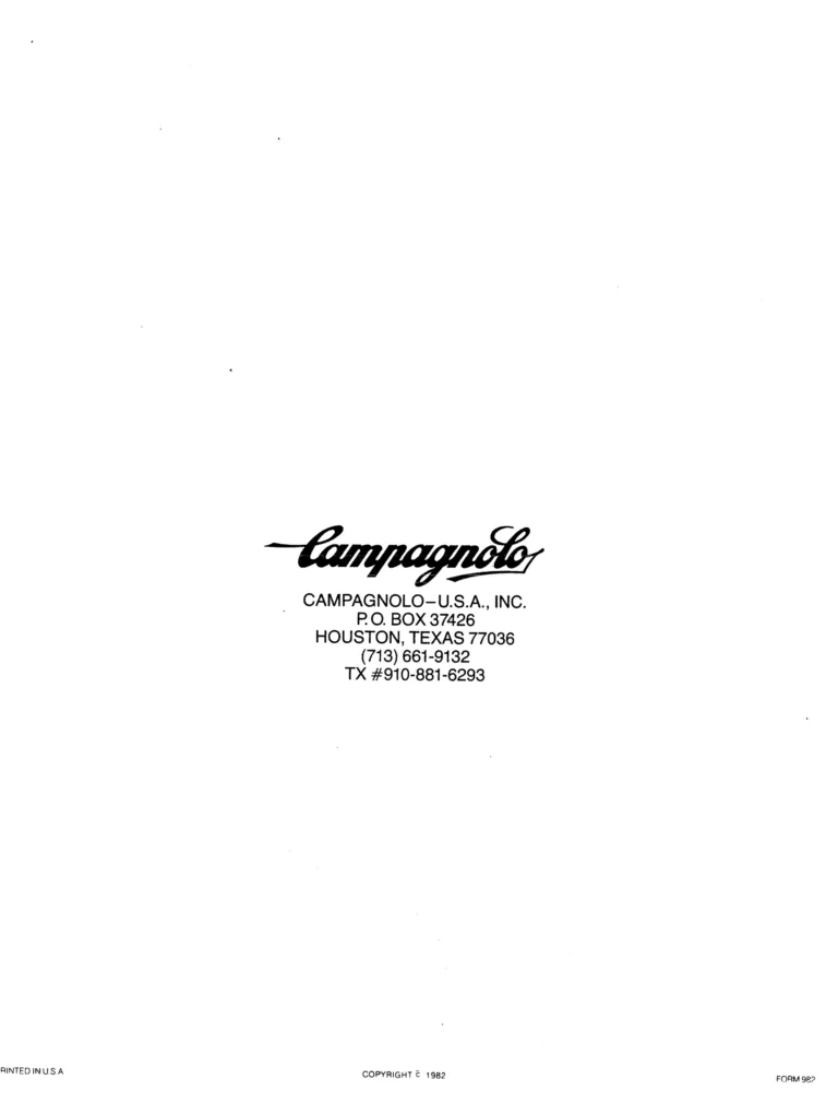 Campagnolo 1982 Catalog (United States) — Bicycle Components: the Super Record, Nuovo Record and Gran Sport Gruppos, BMX and the 1984 Olympics — page 48 of 48