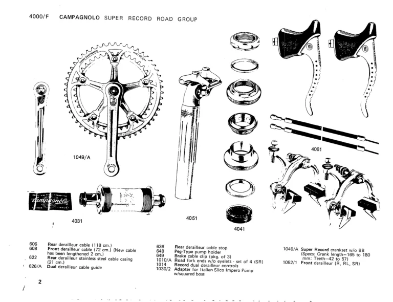 Campagnolo 1975 Catalog 17a — Super Record, Nuovo Record, Gran Sport, Rally and Valentino, with Every Part Numbered — page 5 of 57
