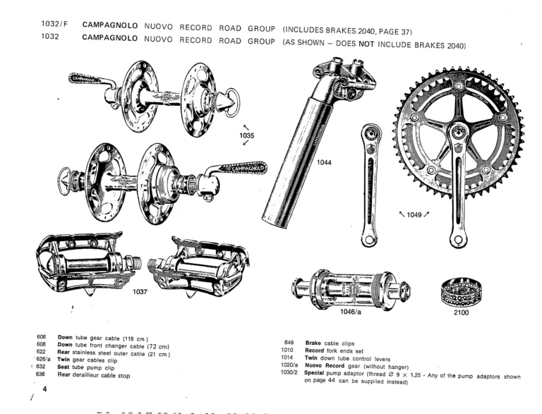 Campagnolo 1975 Catalog 17a — Super Record, Nuovo Record, Gran Sport, Rally and Valentino, with Every Part Numbered — page 7 of 57