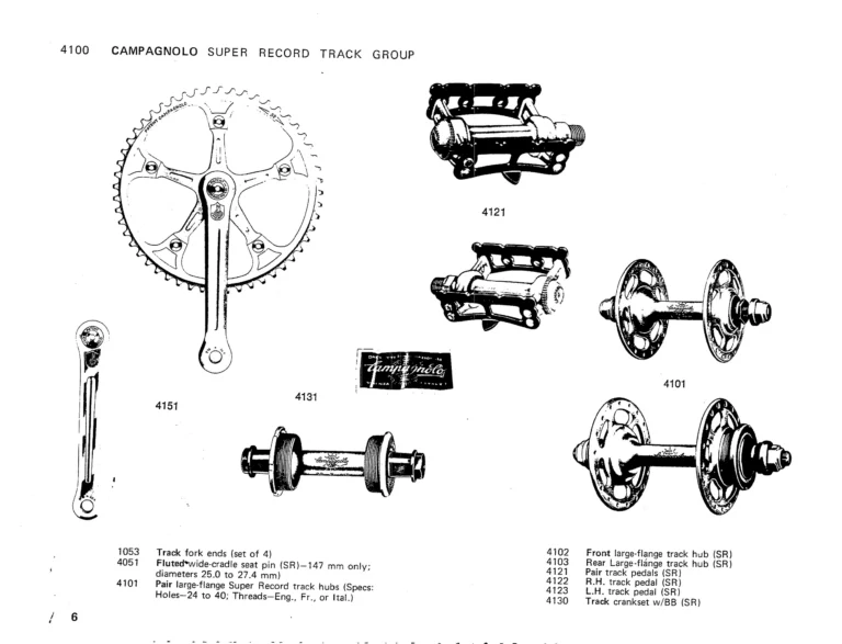 Campagnolo 1975 Catalog 17a — Super Record, Nuovo Record, Gran Sport, Rally and Valentino, with Every Part Numbered — page 9 of 57