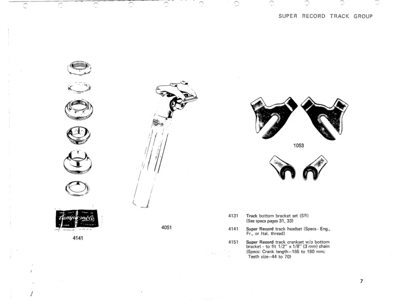 Campagnolo 1975 Catalog 17a — Super Record, Nuovo Record, Gran Sport, Rally and Valentino, with Every Part Numbered — page 10 of 57