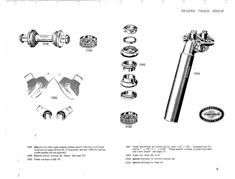 Campagnolo 1975 Catalog 17a — Super Record, Nuovo Record, Gran Sport, Rally and Valentino, with Every Part Numbered — page 12 of 57