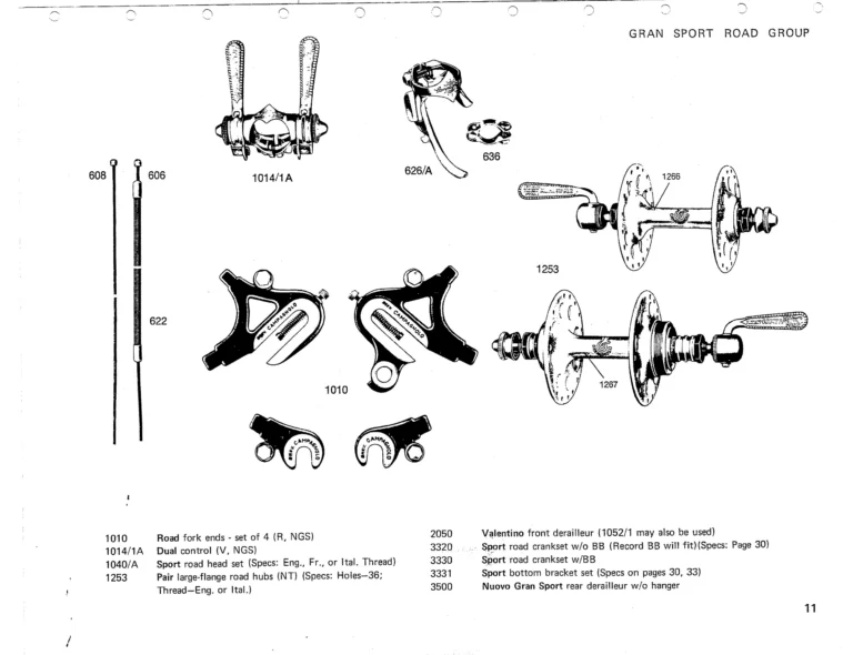 Campagnolo 1975 Catalog 17a — Super Record, Nuovo Record, Gran Sport, Rally and Valentino, with Every Part Numbered — page 14 of 57