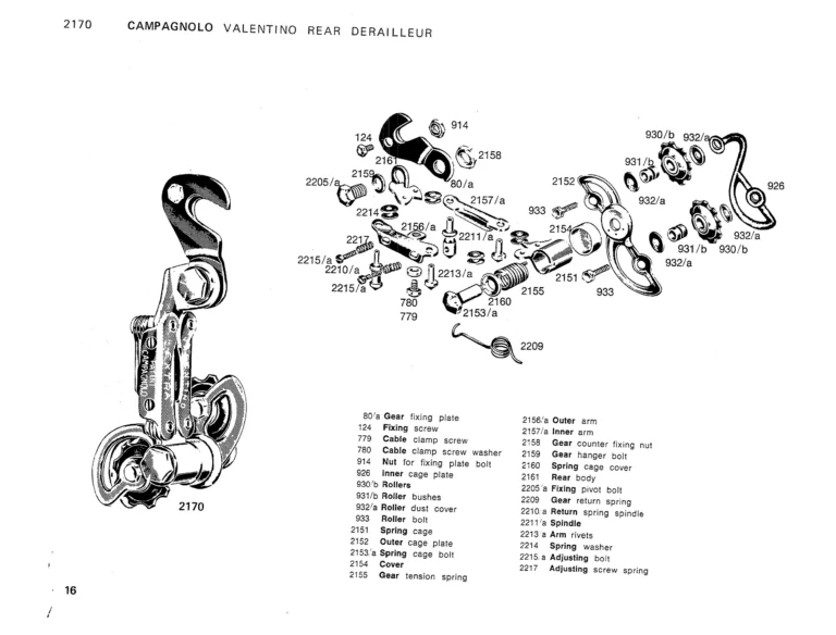 Campagnolo 1975 Catalog 17a — Super Record, Nuovo Record, Gran Sport, Rally and Valentino, with Every Part Numbered — page 19 of 57