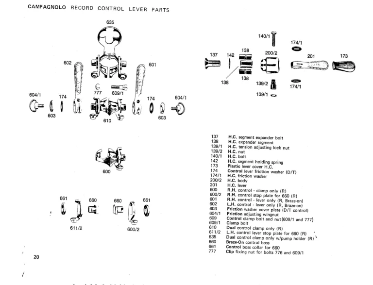 Campagnolo 1975 Catalog 17a — Super Record, Nuovo Record, Gran Sport, Rally and Valentino, with Every Part Numbered — page 23 of 57
