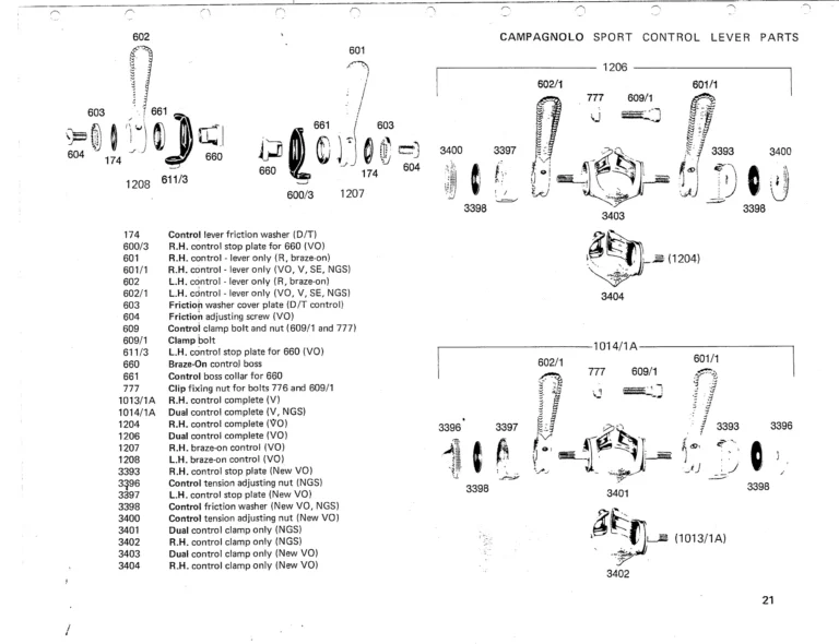 Campagnolo 1975 Catalog 17a — Super Record, Nuovo Record, Gran Sport, Rally and Valentino, with Every Part Numbered — page 24 of 57