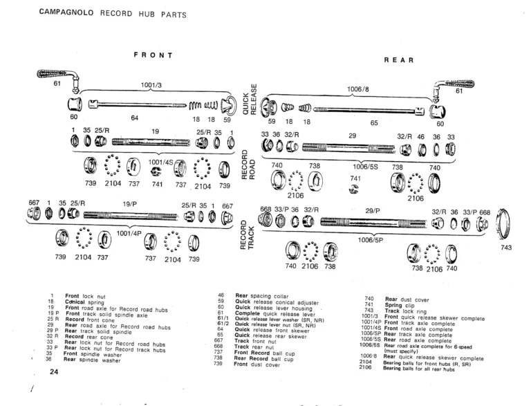 Campagnolo 1975 Catalog 17a — Super Record, Nuovo Record, Gran Sport, Rally and Valentino, with Every Part Numbered — page 27 of 57