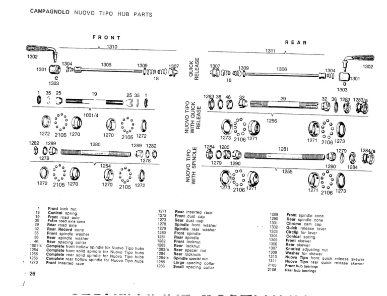 Campagnolo 1975 Catalog 17a — Super Record, Nuovo Record, Gran Sport, Rally and Valentino, with Every Part Numbered — page 29 of 57