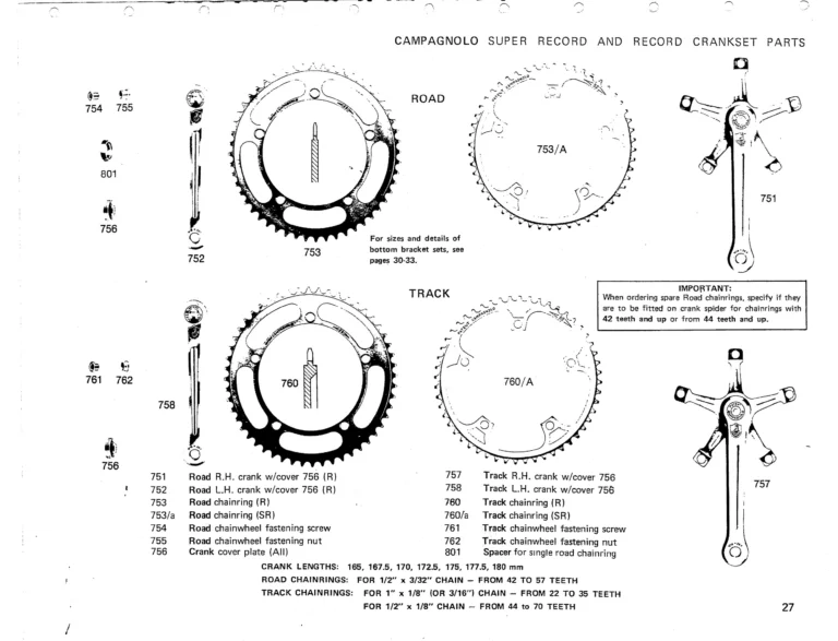 Campagnolo 1975 Catalog 17a — Super Record, Nuovo Record, Gran Sport, Rally and Valentino, with Every Part Numbered — page 30 of 57