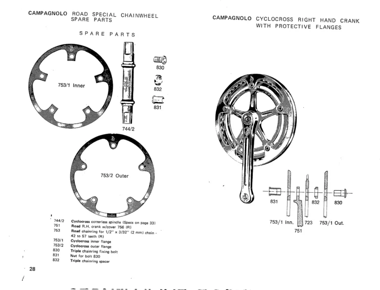 Campagnolo 1975 Catalog 17a — Super Record, Nuovo Record, Gran Sport, Rally and Valentino, with Every Part Numbered — page 31 of 57