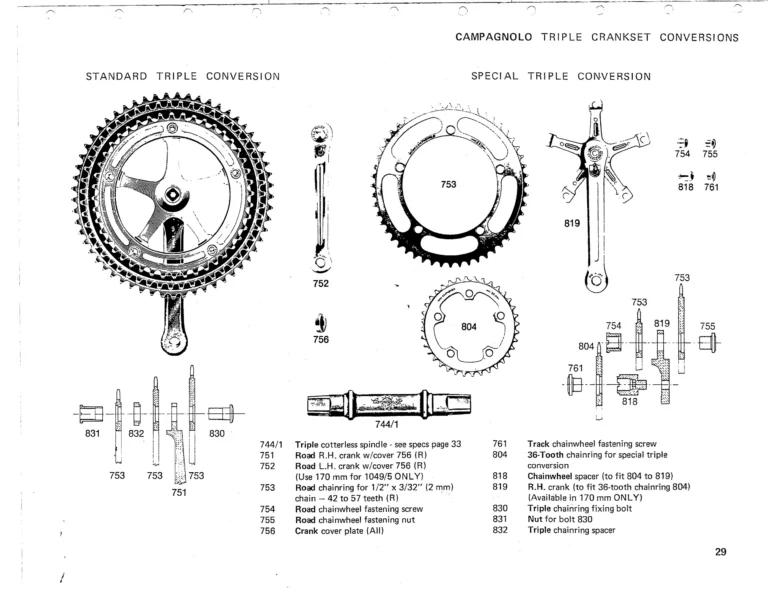 Campagnolo 1975 Catalog 17a — Super Record, Nuovo Record, Gran Sport, Rally and Valentino, with Every Part Numbered — page 32 of 57