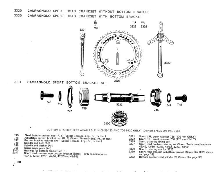 Campagnolo 1975 Catalog 17a — Super Record, Nuovo Record, Gran Sport, Rally and Valentino, with Every Part Numbered — page 33 of 57