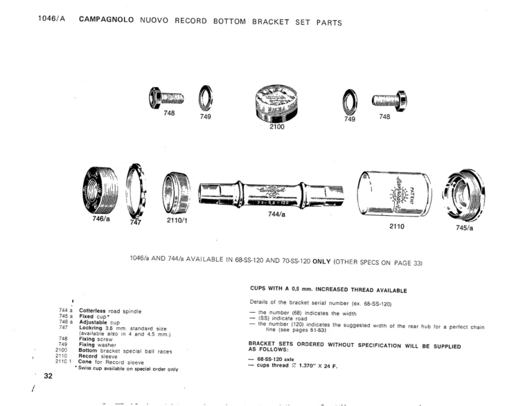 Campagnolo 1975 Catalog 17a — Super Record, Nuovo Record, Gran Sport, Rally and Valentino, with Every Part Numbered — page 35 of 57