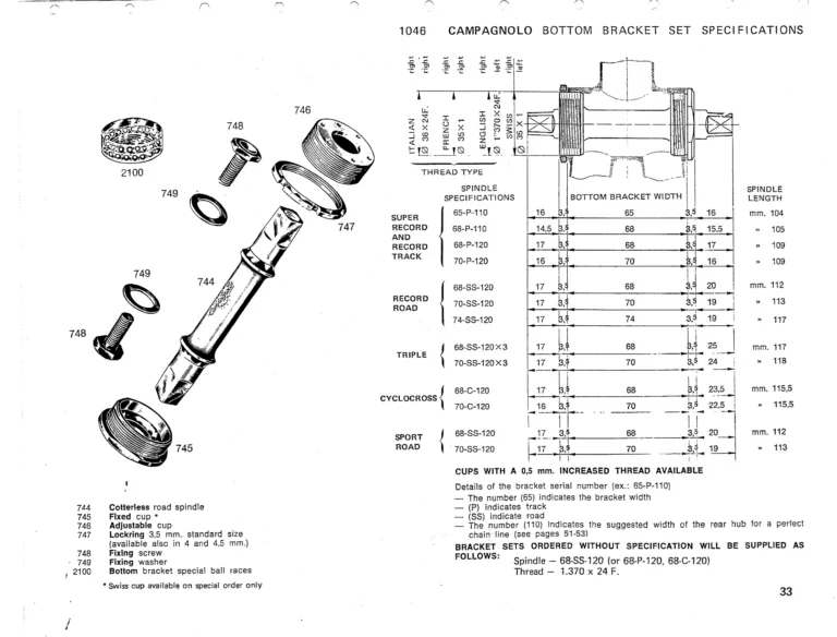 Campagnolo 1975 Catalog 17a — Super Record, Nuovo Record, Gran Sport, Rally and Valentino, with Every Part Numbered — page 36 of 57