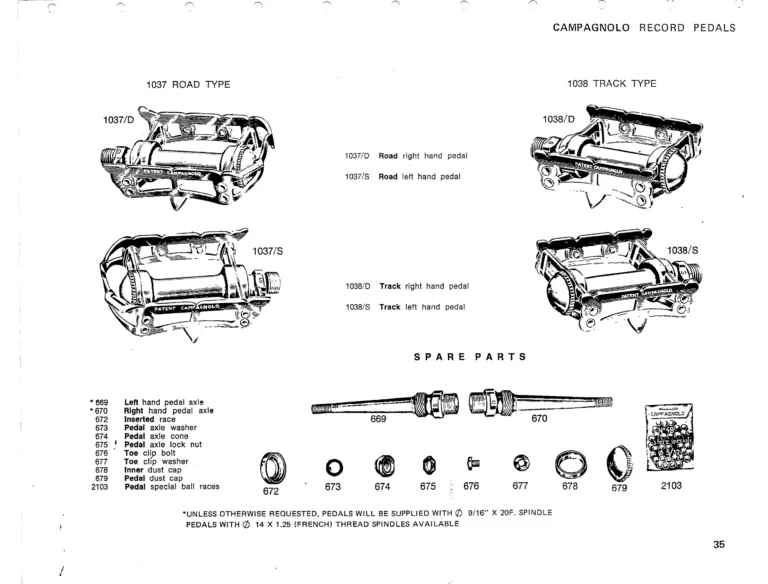 Campagnolo 1975 Catalog 17a — Super Record, Nuovo Record, Gran Sport, Rally and Valentino, with Every Part Numbered — page 38 of 57