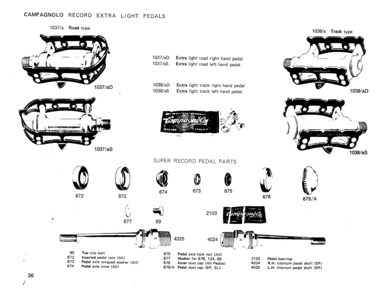 Campagnolo 1975 Catalog 17a — Super Record, Nuovo Record, Gran Sport, Rally and Valentino, with Every Part Numbered — page 39 of 57