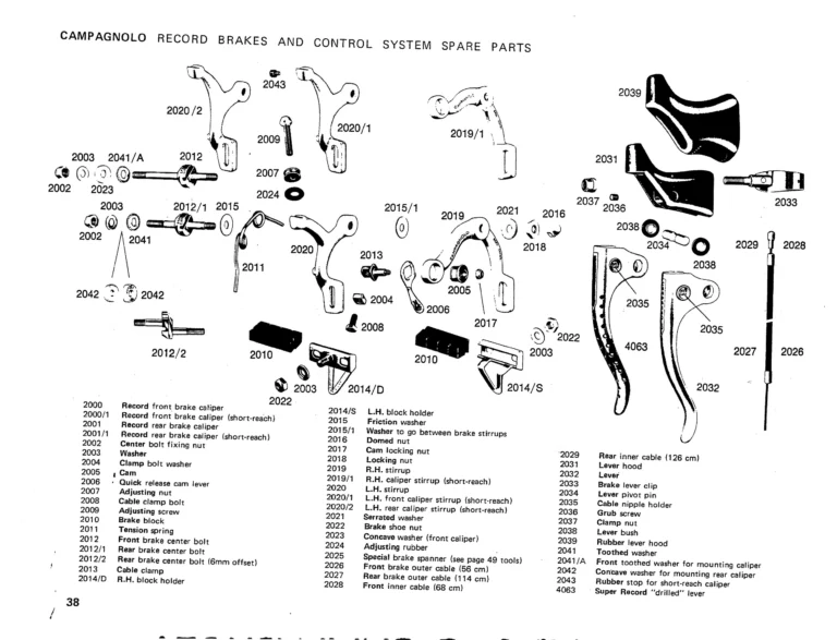 Campagnolo 1975 Catalog 17a — Super Record, Nuovo Record, Gran Sport, Rally and Valentino, with Every Part Numbered — page 41 of 57