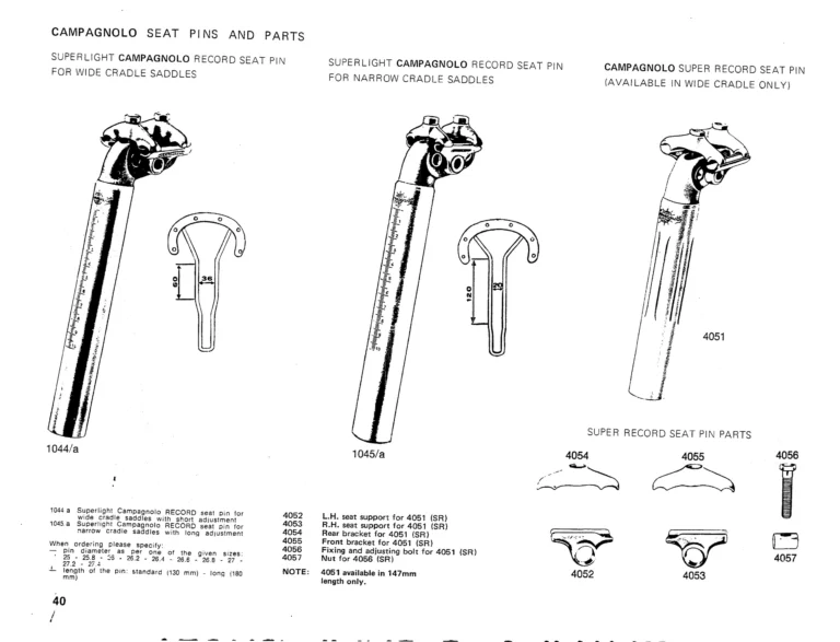 Campagnolo 1975 Catalog 17a — Super Record, Nuovo Record, Gran Sport, Rally and Valentino, with Every Part Numbered — page 43 of 57