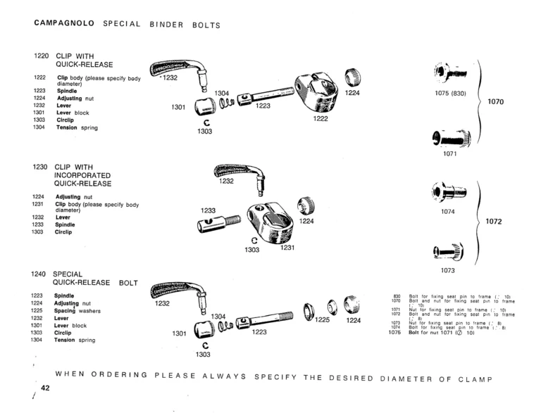 Campagnolo 1975 Catalog 17a — Super Record, Nuovo Record, Gran Sport, Rally and Valentino, with Every Part Numbered — page 45 of 57