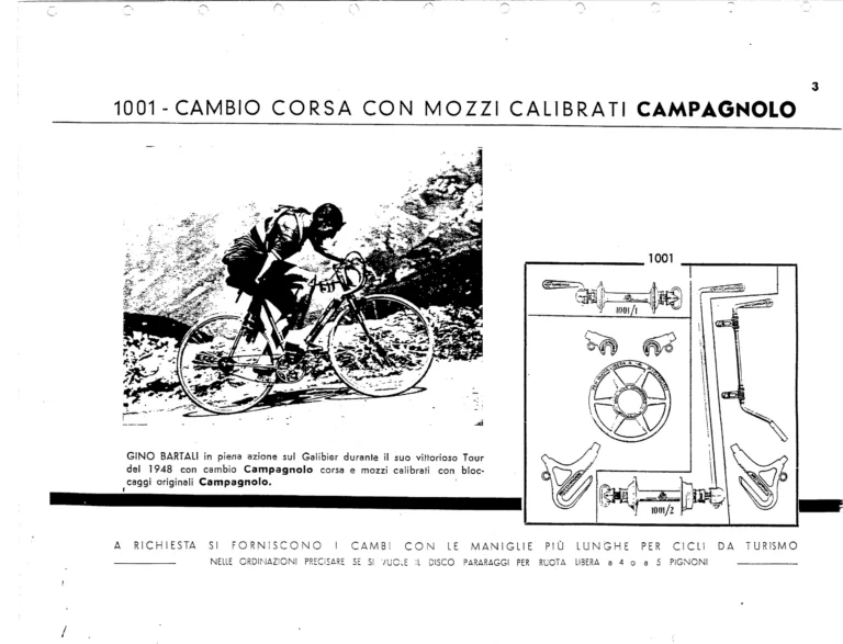 Campagnolo Catalog No. 12 of about 1955 — The Corsa and Paris-Roubaix Gears, the Gran Sport and Sport Derailleurs, Hubs, Dropouts and Tools — page 5 of 26
