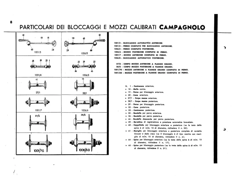 Campagnolo Catalog No. 12 of about 1955 — The Corsa and Paris-Roubaix Gears, the Gran Sport and Sport Derailleurs, Hubs, Dropouts and Tools — page 10 of 26