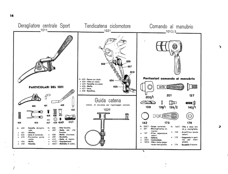 Campagnolo Catalog No. 12 of about 1955 — The Corsa and Paris-Roubaix Gears, the Gran Sport and Sport Derailleurs, Hubs, Dropouts and Tools — page 16 of 26