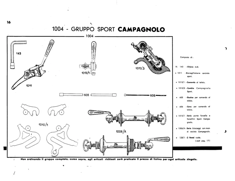 Campagnolo Catalog No. 12 of about 1955 — The Corsa and Paris-Roubaix Gears, the Gran Sport and Sport Derailleurs, Hubs, Dropouts and Tools — page 18 of 26