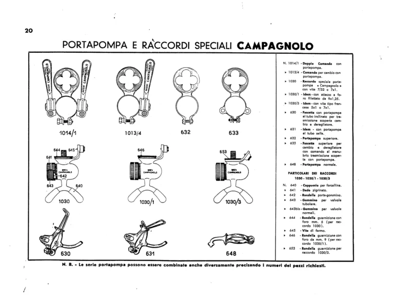 Campagnolo Catalog No. 12 of about 1955 — The Corsa and Paris-Roubaix Gears, the Gran Sport and Sport Derailleurs, Hubs, Dropouts and Tools — page 22 of 26