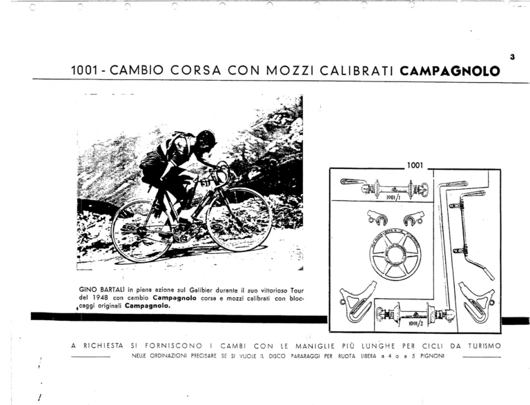 Campagnolo Catalog No. 13 of about 1956 — Corsa, Paris-Roubaix, Gran Sport and Sport Gears, Large-Flange Hubs and the Special Controls — page 5 of 26