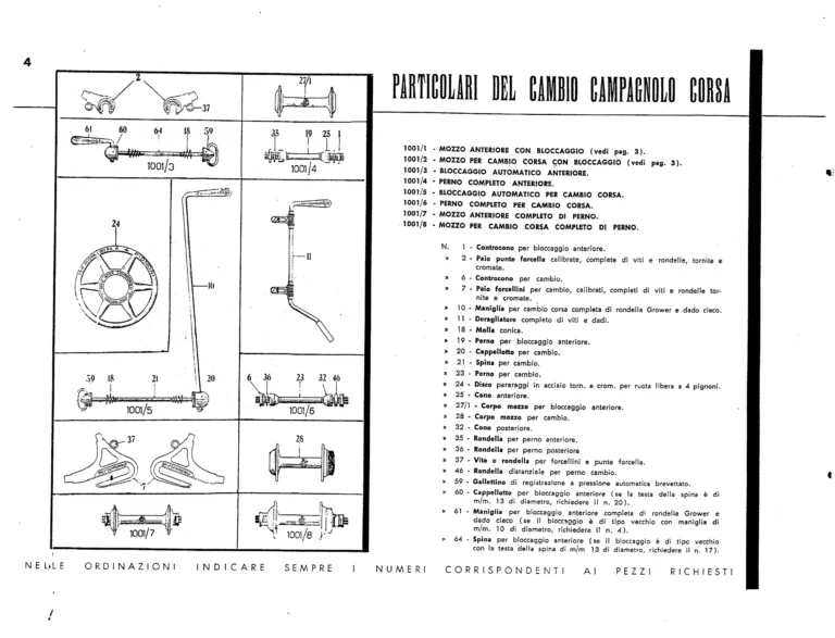 Campagnolo Catalog No. 13 of about 1956 — Corsa, Paris-Roubaix, Gran Sport and Sport Gears, Large-Flange Hubs and the Special Controls — page 6 of 26