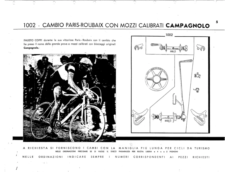 Campagnolo Catalog No. 13 of about 1956 — Corsa, Paris-Roubaix, Gran Sport and Sport Gears, Large-Flange Hubs and the Special Controls — page 7 of 26