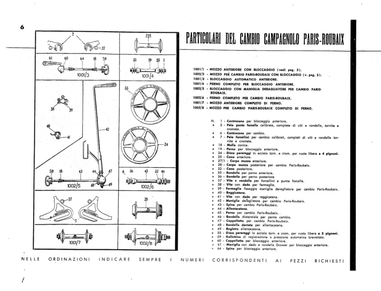 Campagnolo Catalog No. 13 of about 1956 — Corsa, Paris-Roubaix, Gran Sport and Sport Gears, Large-Flange Hubs and the Special Controls — page 8 of 26
