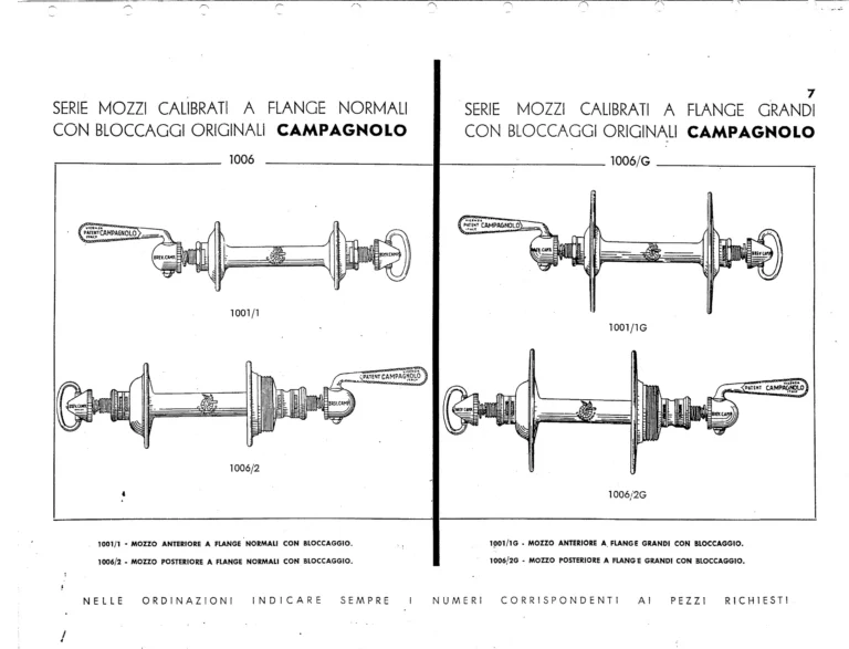Campagnolo Catalog No. 13 of about 1956 — Corsa, Paris-Roubaix, Gran Sport and Sport Gears, Large-Flange Hubs and the Special Controls — page 9 of 26