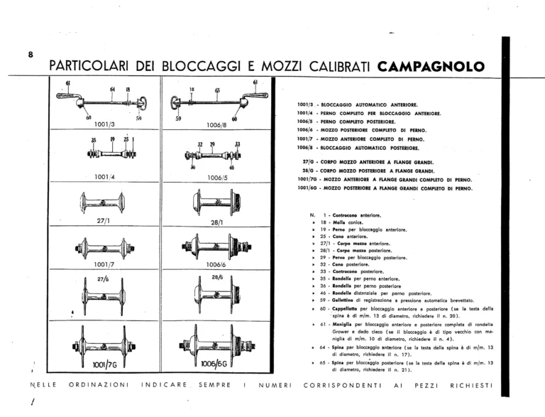 Campagnolo Catalog No. 13 of about 1956 — Corsa, Paris-Roubaix, Gran Sport and Sport Gears, Large-Flange Hubs and the Special Controls — page 10 of 26