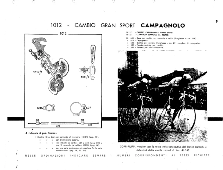 Campagnolo Catalog No. 13 of about 1956 — Corsa, Paris-Roubaix, Gran Sport and Sport Gears, Large-Flange Hubs and the Special Controls — page 11 of 26