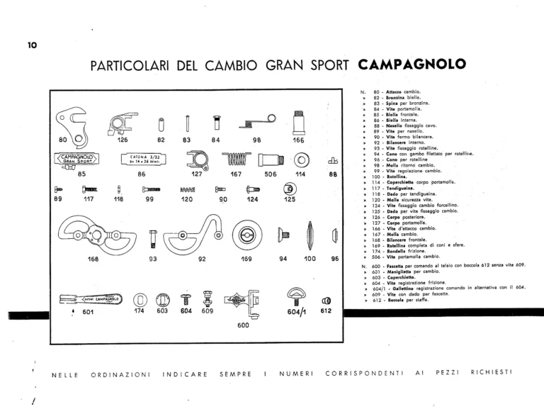 Campagnolo Catalog No. 13 of about 1956 — Corsa, Paris-Roubaix, Gran Sport and Sport Gears, Large-Flange Hubs and the Special Controls — page 12 of 26