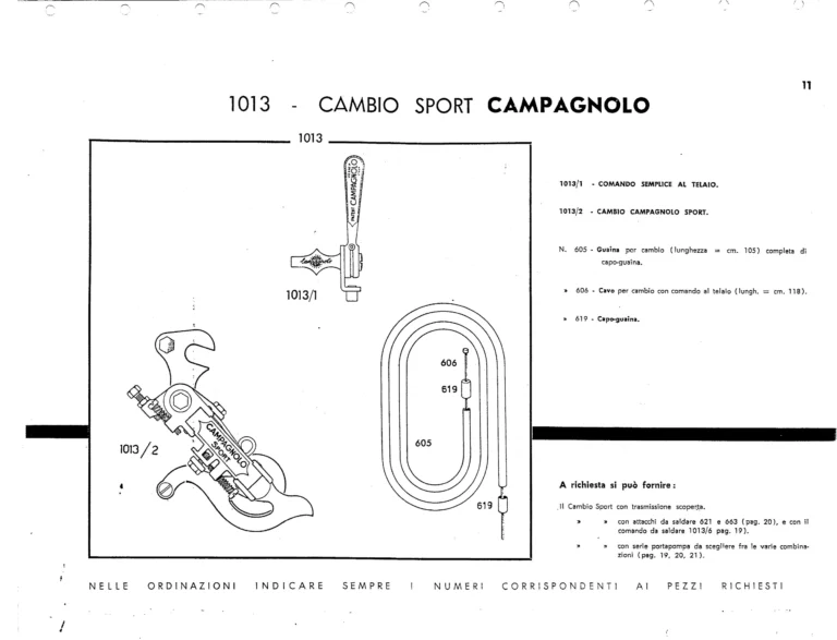 Campagnolo Catalog No. 13 of about 1956 — Corsa, Paris-Roubaix, Gran Sport and Sport Gears, Large-Flange Hubs and the Special Controls — page 13 of 26