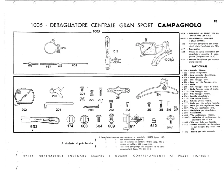 Campagnolo Catalog No. 13 of about 1956 — Corsa, Paris-Roubaix, Gran Sport and Sport Gears, Large-Flange Hubs and the Special Controls — page 15 of 26