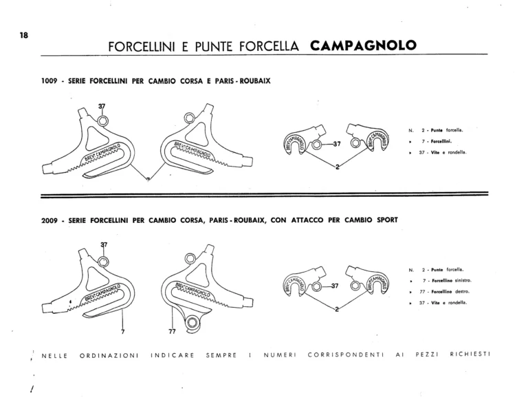 Campagnolo Catalog No. 13 of about 1956 — Corsa, Paris-Roubaix, Gran Sport and Sport Gears, Large-Flange Hubs and the Special Controls — page 20 of 26