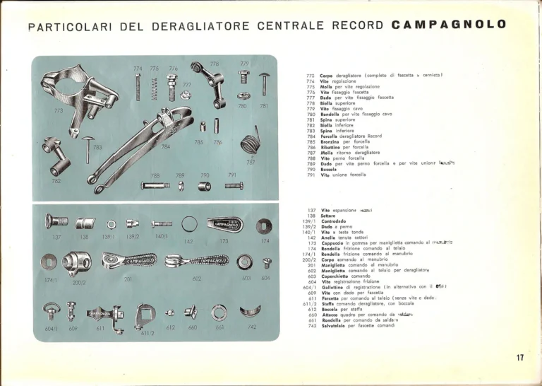 Campagnolo Catalog No. 14 of about 1958 — The Record Road and Track Groups, the Record Crank Sets and the Gran Sport and Sport Groups — page 19 of 43