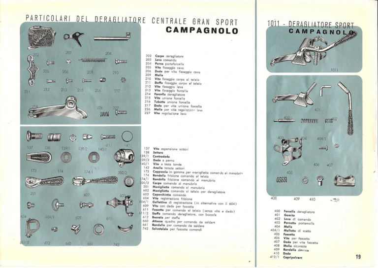 Campagnolo Catalog No. 14 of about 1958 — The Record Road and Track Groups, the Record Crank Sets and the Gran Sport and Sport Groups — page 21 of 43