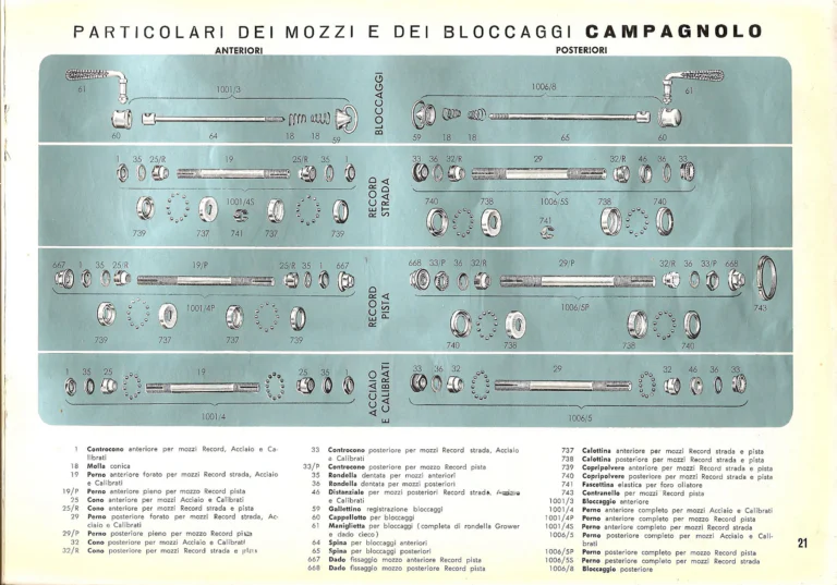 Campagnolo Catalog No. 14 of about 1958 — The Record Road and Track Groups, the Record Crank Sets and the Gran Sport and Sport Groups — page 23 of 43