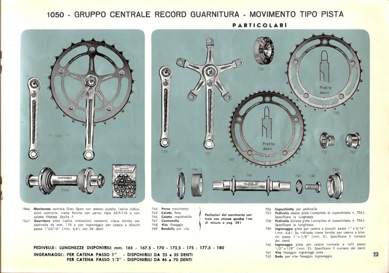 Campagnolo Catalog No. 14 of about 1958 — The Record Road and Track Groups, the Record Crank Sets and the Gran Sport and Sport Groups — page 25 of 43